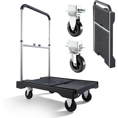 VEVOR Plattformwagen Klappbar 150kg, Transportwagen mit Lenkrolle, Handwagen mit Rutschfester Ladefläche & Verstellbarem Griff, Klappwagen Transporthilfe, 680x495x1150 mm Rollwagen für Lager VEVOR Plattformwagen Klappbar 150kg, Transportwagen mit Lenkrolle, Handwagen mit Rutschfester Ladefläche & Verstellbarem Griff, Klappwagen Transporthilfe, 680x495x1150 mm Rollwagen für Lager