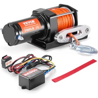 VEVOR Elektrische Seilwinde, 1588 kg, 12 V DC ATV/UTV-Winde mit Φ0,5 x 1188,7 cm, 12 Strängen Synthetikseil, Aluminium-Seilführung, kabelgebundene Fernbedienung, IP55, zum Schleppen von UTV, ATV, Boot VEVOR Elektrische Seilwinde, 1588 kg, 12 V DC ATV/UTV-Winde mit Φ0,5 x 1188,7 cm, 12 Strängen Synthetikseil, Aluminium-Seilführung, kabelgebundene Fernbedienung, IP55, zum Schleppen von UTV, ATV, Boot
