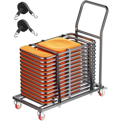 VEVOR Klappstuhlständer, 136 kg Tragkraft, L-förmiger horizontaler Stuhlwagen für 25 Stühle, robuster Stuhl-Aufbewahrungswagen aus Metall mit Gummirädern und -haltern, großer Stuhlhalter, Mattschwarz VEVOR Klappstuhlständer, 136 kg Tragkraft, L-förmiger horizontaler Stuhlwagen für 25 Stühle, robuster Stuhl-Aufbewahrungswagen aus Metall mit Gummirädern und -haltern, großer Stuhlhalter, Mattschwarz