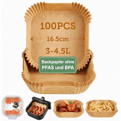 Cosori Airfryer Backpapier ohne PFAS und BPA, 100 Stück, 3-4,5 L Ungebleichtes Airfryer zubehör, Kompatibel mit gängigen Heißluftfritteusen Cosori Airfryer Backpapier ohne PFAS und BPA, 100 Stück, 3-4,5 L Ungebleichtes Airfryer zubehör, Kompatibel mit gängigen Heißluftfritteusen