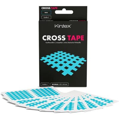 Kintex Cross Tape Gitterpflaster 20 Stück Blau 44 x 52 mm Latexfreies Cross-Tape für Triggerpunkte, Akupressur, Narbenpflege und Physiotherapie – wasserfest und hautfreundlich Kintex Cross Tape Gitterpflaster 20 Stück Blau 44 x 52 mm Latexfreies Cross-Tape für Triggerpunkte, Akupressur, Narbenpflege und Physiotherapie – wasserfest und hautfreundlich