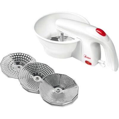 Ardes VEGGY Elektrische Maschine für Pürees und Cremes mit 3 Edelstahl-Schneidscheiben, Ideal für Gemüse, Tomaten und Babynahrung Ardes VEGGY Elektrische Maschine für Pürees und Cremes mit 3 Edelstahl-Schneidscheiben, Ideal für Gemüse, Tomaten und Babynahrung