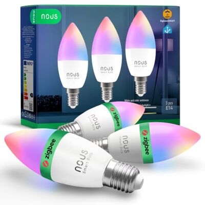 NOUS P4Z ZigBee Smart Glühbirne E14 RGB, Dimmbar, 3 Pack LED Lampe, 450LM, Smart Bulb 16 Mio. Farben, 2700-6500K, ZigBee 3.0, Kompatibel mit Alexa & Google Home, ZigBee Hub erforderlich NOUS P4Z ZigBee Smart Glühbirne E14 RGB, Dimmbar, 3 Pack LED Lampe, 450LM, Smart Bulb 16 Mio. Farben, 2700-6500K, ZigBee 3.0, Kompatibel mit Alexa & Google Home, ZigBee Hub erforderlich