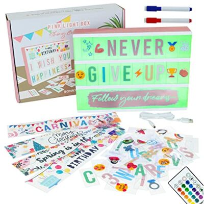 BONNYCO Light Box Rosegold A4 16 Farben mit 400 Buchstaben und Emojis, 10 Premium Karten, Fernbedienung, 2 Stifte, Ä Ö Ü ß Enhalten. Lichtbox Led mit Buchstaben, Geschenke für Frauen and Mädchen BONNYCO Light Box Rosegold A4 16 Farben mit 400 Buchstaben und Emojis, 10 Premium Karten, Fernbedienung, 2 Stifte, Ä Ö Ü ß Enhalten. Lichtbox Led mit Buchstaben, Geschenke für Frauen and Mädchen