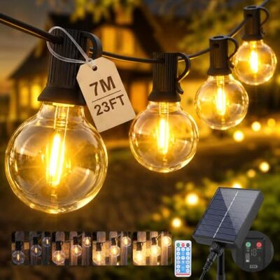 SALCAR Solar Lichterkette Außen, 7M LED Lichterkette Aussen Wasserfest 10+1 G40 Glühbirnen Dimmbar mit Fernbedienung 8 Modi Solarlichterkette Outdoor für Garten Balkon Terrasse Party, Warmweiß SALCAR Solar Lichterkette Außen, 7M LED Lichterkette Aussen Wasserfest 10+1 G40 Glühbirnen Dimmbar mit Fernbedienung 8 Modi Solarlichterkette Outdoor für Garten Balkon Terrasse Party, Warmweiß