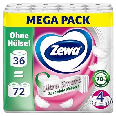 Zewa Ultra Smart Toilettenpapier Großpackung, 36 Rollen á 280 Blatt, Riesenrolle, 4-lagig, hell Zewa Ultra Smart Toilettenpapier Großpackung, 36 Rollen á 280 Blatt, Riesenrolle, 4-lagig, hell