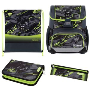Herlitz Schulranzen Set 4-teilig Loop Wild Panther Grau Grün 17 L Ergonomischer Tornister mit geringem Gewicht 1. Klasse Junge Mädchen Kinder Herlitz Schulranzen Set 4-teilig Loop Wild Panther Grau Grün 17 L Ergonomischer Tornister mit geringem Gewicht 1. Klasse Junge Mädchen Kinder