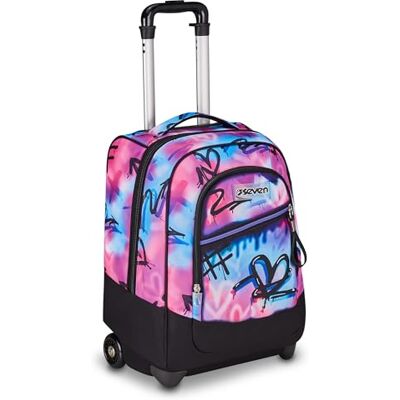 Seven Schulranzen mit Rollen, Schulrucksack Mädchen 1. klasse, Rucksack mit Trolley Funktion, 2 in 1 Trolley, rosa/schwarz Seven Schulranzen mit Rollen, Schulrucksack Mädchen 1. klasse, Rucksack mit Trolley Funktion, 2 in 1 Trolley, rosa/schwarz
