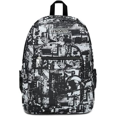 Seven Freethink Rucksack, Schultasche Schulranzen für Mädchen Jungen, Tornister mit Doppelfach und Trinkflaschenfach, gepolstert, für Schule, Sport, Freizeit; USB-Ladeanschluss, schwarz/weiß Seven Freethink Rucksack, Schultasche Schulranzen für Mädchen Jungen, Tornister mit Doppelfach und Trinkflaschenfach, gepolstert, für Schule, Sport, Freizeit; USB-Ladeanschluss, schwarz/weiß