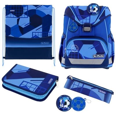 Herlitz UltraLight Plus Schulrucksack Set, Blue Goal 16 l, ergonomisch, Fußball-Design, gepolsterte Schultergurte, wasserabweisend Herlitz UltraLight Plus Schulrucksack Set, Blue Goal 16 l, ergonomisch, Fußball-Design, gepolsterte Schultergurte, wasserabweisend