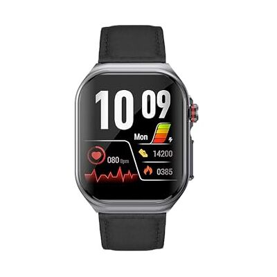 Knauermann PRO 3 Fan Edition eckig (2025) Grau, Gesundheitsuhr Smartwatch mit Telefoniefunktion, EKG Plus HRV und SOS Funktion, BT Bluetooth, Schlafapnoe, Leder Schwarz, 14-24 Knauermann PRO 3 Fan Edition eckig (2025) Grau, Gesundheitsuhr Smartwatch mit Telefoniefunktion, EKG Plus HRV und SOS Funktion, BT Bluetooth, Schlafapnoe, Leder Schwarz, 14-24