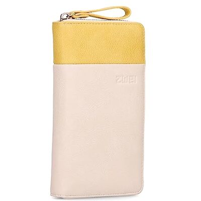 Zwei Damen Geldbörse Eva EV2 langes Portemonnaie 15 Kartenfächer, Sichtfach, 2 Scheinfächer, Geldbeutel mit Münzfach & umlaufenden Reißverschluss, weiches Kunstleder in Bicolor (Off-White) Zwei Damen Geldbörse Eva EV2 langes Portemonnaie 15 Kartenfächer, Sichtfach, 2 Scheinfächer, Geldbeutel mit Münzfach & umlaufenden Reißverschluss, weiches Kunstleder in Bicolor (Off-White)