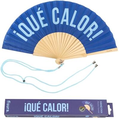 FISURA Origineller Fächer mit Aufschrift "Que Calme", moderner und lustiger Holzfächer, blauer Fächer mit hängendem Fächeraufhänger, Maße: 42,5 x 23 cm., Wie heiß, blau, 24 x 4 x 1,5 FISURA Origineller Fächer mit Aufschrift "Que Calme", moderner und lustiger Holzfächer, blauer Fächer mit hängendem Fächeraufhänger, Maße: 42,5 x 23 cm., Wie heiß, blau, 24 x 4 x 1,5