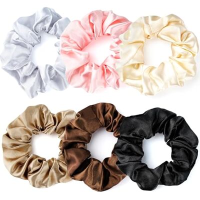 Elalove 6 Stück Haargummi Damen Seiden Elastische Scrunchies, 10 cm Satin Haargummis in 6 Farben (Braun, Rosa, Beige, Bordeaux, Schwarz, Grau), Sanft zum Haar für Frauen und Mädchen Elalove 6 Stück Haargummi Damen Seiden Elastische Scrunchies, 10 cm Satin Haargummis in 6 Farben (Braun, Rosa, Beige, Bordeaux, Schwarz, Grau), Sanft zum Haar für Frauen und Mädchen