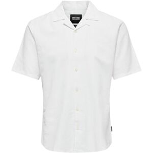 Only & Sons Herren Hemd mit kurzen Ärmeln und Knopfleiste, klassischer Kragen, Farben:Weiß, Größe Hemd:M Only & Sons Herren Hemd mit kurzen Ärmeln und Knopfleiste, klassischer Kragen, Farben:Weiß, Größe Hemd:M