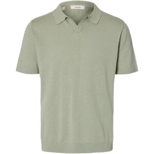 SELECTED MEN Herren Slhmattis Ss Linen Blend Open Polo Noos, Aqua Gray, S SELECTED MEN Herren Slhmattis Ss Linen Blend Open Polo Noos, Aqua Gray, S
