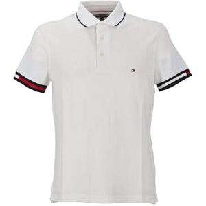 Tommy Hilfiger Herren Poloshirt Kurzarm Flag Cuff Slim Fit, Weiß (White), S Tommy Hilfiger Herren Poloshirt Kurzarm Flag Cuff Slim Fit, Weiß (White), S