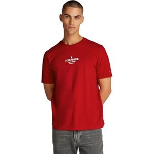 Tommy Hilfiger Herren T-Shirt Kurzarm mit Branding, Mehrfarbig (Medium Red), S Tommy Hilfiger Herren T-Shirt Kurzarm mit Branding, Mehrfarbig (Medium Red), S