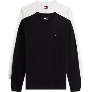 Tommy Jeans Herren 2er Pack Langarmshirts Slim mit Rundhalsausschnitt, Weiß (Ecru/Black), L Tommy Jeans Herren 2er Pack Langarmshirts Slim mit Rundhalsausschnitt, Weiß (Ecru/Black), L