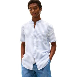 Tommy Hilfiger Herren Hemd Linen Blend Mao mit Grandad-Kragen, Mehrfarbig (Breezy Blue/White), L Tommy Hilfiger Herren Hemd Linen Blend Mao mit Grandad-Kragen, Mehrfarbig (Breezy Blue/White), L