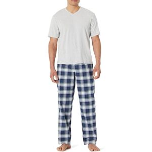Amazon Essentials Herren Pyjama-Set aus Baumwoll-Stretch-Popeline-Hose und Baumwoll-Jersey-T-Shirt, Hellgrau Meliert/Ländliches Karo, S Amazon Essentials Herren Pyjama-Set aus Baumwoll-Stretch-Popeline-Hose und Baumwoll-Jersey-T-Shirt, Hellgrau Meliert/Ländliches Karo, S