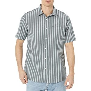 Amazon Essentials Herren Kurzarm-Hemd aus Stretch-Popeline, Normale Passform (in Übergrößen erhältlich), Dunkelgrau Meliert Salbeigrün Doppelstreifen, L Amazon Essentials Herren Kurzarm-Hemd aus Stretch-Popeline, Normale Passform (in Übergrößen erhältlich), Dunkelgrau Meliert Salbeigrün Doppelstreifen, L