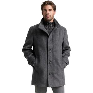 TOM TAILOR Herren Wollmantel mit Innenjacke 1032506, 30500 Dark Grey Black Herringbone, S TOM TAILOR Herren Wollmantel mit Innenjacke 1032506, 30500 Dark Grey Black Herringbone, S