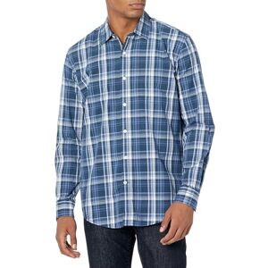 Amazon Essentials Herren Langärmeliges Business Hemd aus Popeline, Normale Passform, Navy Medium Plaid, L Amazon Essentials Herren Langärmeliges Business Hemd aus Popeline, Normale Passform, Navy Medium Plaid, L