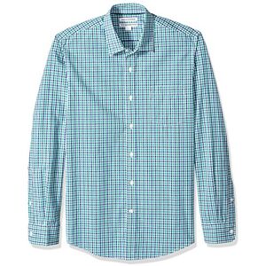 Amazon Essentials Herren Langärmeliges Business Hemd aus Popeline Schmale Passform, Blau Grün Vichy-muster, XL Amazon Essentials Herren Langärmeliges Business Hemd aus Popeline Schmale Passform, Blau Grün Vichy-muster, XL