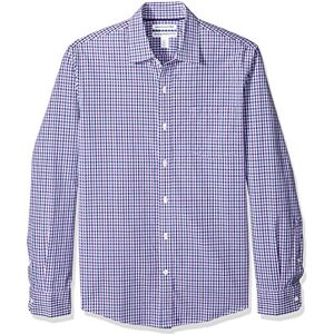 Amazon Essentials Herren Langärmeliges Business Hemd aus Popeline Schmale Passform, Blau Purpur Vichy-muster, XL Amazon Essentials Herren Langärmeliges Business Hemd aus Popeline Schmale Passform, Blau Purpur Vichy-muster, XL