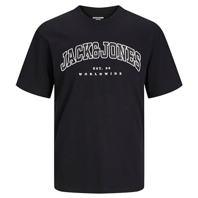 JACK & JONES PLUS JJECALEB Varsity Tee SS O-Neck NOO PLS, Schwarz,5XL JACK & JONES PLUS JJECALEB Varsity Tee SS O-Neck NOO PLS, Schwarz,5XL