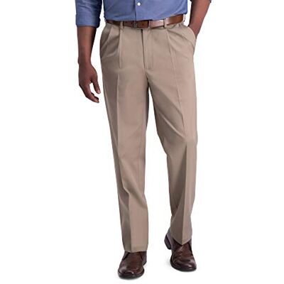 Haggar Herren Bügelfreie Premium-Freizeithose, Klassisch, Plissiert, Erweiterbare Taille, Normale Größen, Hose, Mittleres Khaki, 40W / 30L Haggar Herren Bügelfreie Premium-Freizeithose, Klassisch, Plissiert, Erweiterbare Taille, Normale Größen, Hose, Mittleres Khaki, 40W / 30L