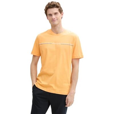TOM TAILOR Herren 1037803 T-Shirt mit Print, 37103 Peachy Orange, XL TOM TAILOR Herren 1037803 T-Shirt mit Print, 37103 Peachy Orange, XL