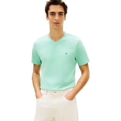 Tommy Hilfiger Herren T-Shirt Kurzarm Essential Tee mit V-Ausschnitt, Türkis (Arctic Aqua), L Tommy Hilfiger Herren T-Shirt Kurzarm Essential Tee mit V-Ausschnitt, Türkis (Arctic Aqua), L
