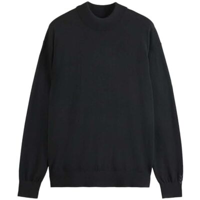Scotch & Soda Herren Pullover Sweater Core Dropped Shoulder Mock Neck Pullover, Schwarz,S Scotch & Soda Herren Pullover Sweater Core Dropped Shoulder Mock Neck Pullover, Schwarz,S
