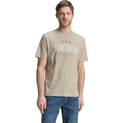 TOM TAILOR Herren 1046756 T-Shirt, 11032 Cashew Beige, S EU TOM TAILOR Herren 1046756 T-Shirt, 11032 Cashew Beige, S EU