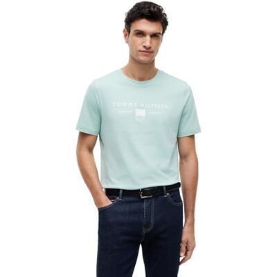 Tommy Hilfiger Herren T-Shirt Kurzarm Brand Love Mono Stack aus Baumwolle, Grün (Crushed Mint), M Tommy Hilfiger Herren T-Shirt Kurzarm Brand Love Mono Stack aus Baumwolle, Grün (Crushed Mint), M
