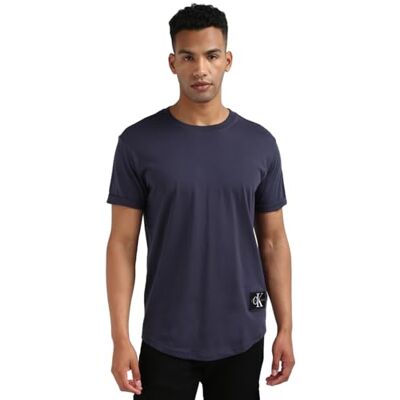 Calvin Herren T-Shirt Kurzarm Badge Turn Up Sleeve Rundhalsausschnitt, Blau (Ink), XXS Calvin Herren T-Shirt Kurzarm Badge Turn Up Sleeve Rundhalsausschnitt, Blau (Ink), XXS