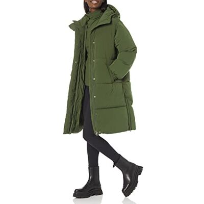 Amazon Essentials Damen Oversized-Lange Pufferjacke (Erhältlich in Übergröße), Dunkles Olivgrün, L Amazon Essentials Damen Oversized-Lange Pufferjacke (Erhältlich in Übergröße), Dunkles Olivgrün, L