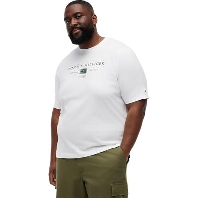 Tommy Hilfiger Herren T-Shirt Kurzarm Brand Love Mono Stack aus Baumwolle, Weiß (White), 4XLT Tommy Hilfiger Herren T-Shirt Kurzarm Brand Love Mono Stack aus Baumwolle, Weiß (White), 4XLT