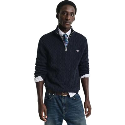 GANT Herren Cotton Cable Half Zip Pullover, Evening Blue, XL EU GANT Herren Cotton Cable Half Zip Pullover, Evening Blue, XL EU