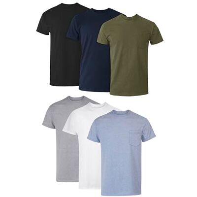 Hanes Herren T-Shirt aus Baumwolle, mit Taschen, feuchtigkeitsableitend, mit Geruchskontrolle, Sortiert, 6er-Pack, Grey Heather, Black, Hiker Green Heather, White, Navy, Blue Heather, XL Hanes Herren T-Shirt aus Baumwolle, mit Taschen, feuchtigkeitsableitend, mit Geruchskontrolle, Sortiert, 6er-Pack, Grey Heather, Black, Hiker Green Heather, White, Navy, Blue Heather, XL