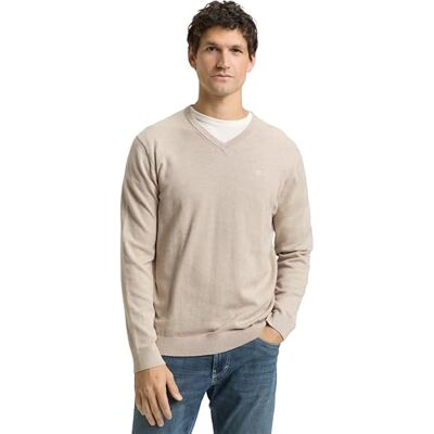 TOM TAILOR Herren 1039811 Strickpullover mit V-Ausschnitt, 38310 Cashew Beige Melange, L TOM TAILOR Herren 1039811 Strickpullover mit V-Ausschnitt, 38310 Cashew Beige Melange, L
