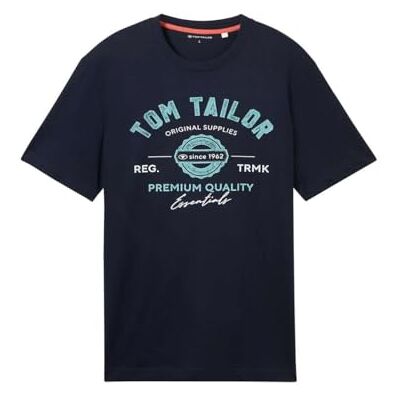 TOM TAILOR Herren T-Shirt mit Logo-Print aus Baumwolle, Dark Blue, XL TOM TAILOR Herren T-Shirt mit Logo-Print aus Baumwolle, Dark Blue, XL