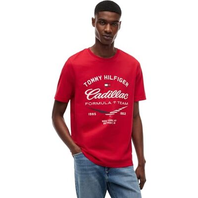 Tommy Hilfiger Unisex T-Shirt Kurzarm TH X Cadillac F1 Varsity Graphic aus Baumwolle, Rot (Red), S Tommy Hilfiger Unisex T-Shirt Kurzarm TH X Cadillac F1 Varsity Graphic aus Baumwolle, Rot (Red), S