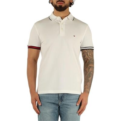 Tommy Hilfiger Herren Poloshirt Kurzarm Flag Cuff Slim Fit, Weiß (White), XXXL Tommy Hilfiger Herren Poloshirt Kurzarm Flag Cuff Slim Fit, Weiß (White), XXXL