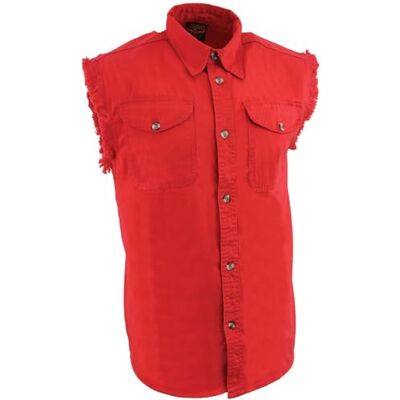 Milwaukee , Herren-Jeanshemd DM4007, leicht, mit ausgefranstem Ausschnitt, ärmellos, rot, M Milwaukee , Herren-Jeanshemd DM4007, leicht, mit ausgefranstem Ausschnitt, ärmellos, rot, M