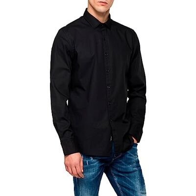 Replay Herren Hemd Langarm mit Stretch, Black 098 (Schwarz), XL Replay Herren Hemd Langarm mit Stretch, Black 098 (Schwarz), XL