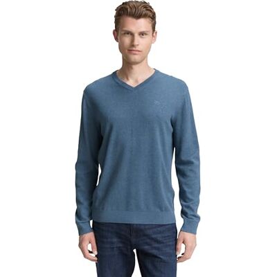 TOM TAILOR Herren 1039811 Strickpullover mit V-Ausschnitt, 38701 Real Teal Melange, S TOM TAILOR Herren 1039811 Strickpullover mit V-Ausschnitt, 38701 Real Teal Melange, S