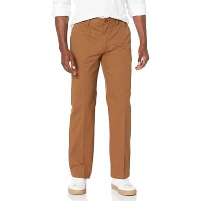 Amazon Essentials Herren Knitterfreie Classic-Fit-Stretch-Chinohose Ohne Bundfalten, Dunkles Khakibraun, 38W / 30L Amazon Essentials Herren Knitterfreie Classic-Fit-Stretch-Chinohose Ohne Bundfalten, Dunkles Khakibraun, 38W / 30L